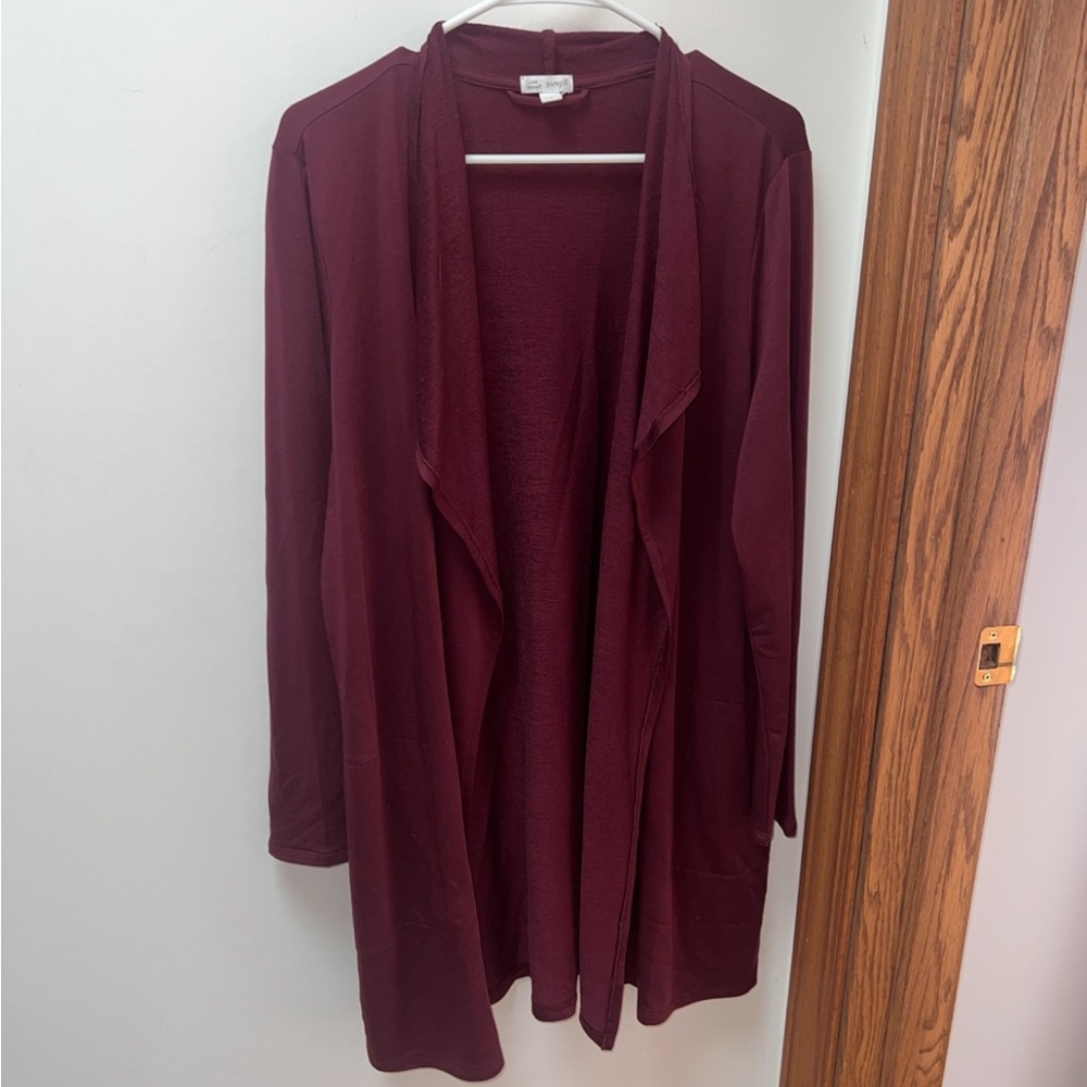 Pure Jill Luxe Tencel Burgundy Open Front Cardigan Size L